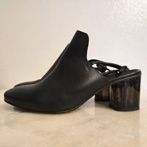 Free People Ankle Wrap Heeled Mules In Black Leather 6.5